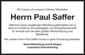 Traueranzeige von Paul Saffer von Pegnitz-Zeitung